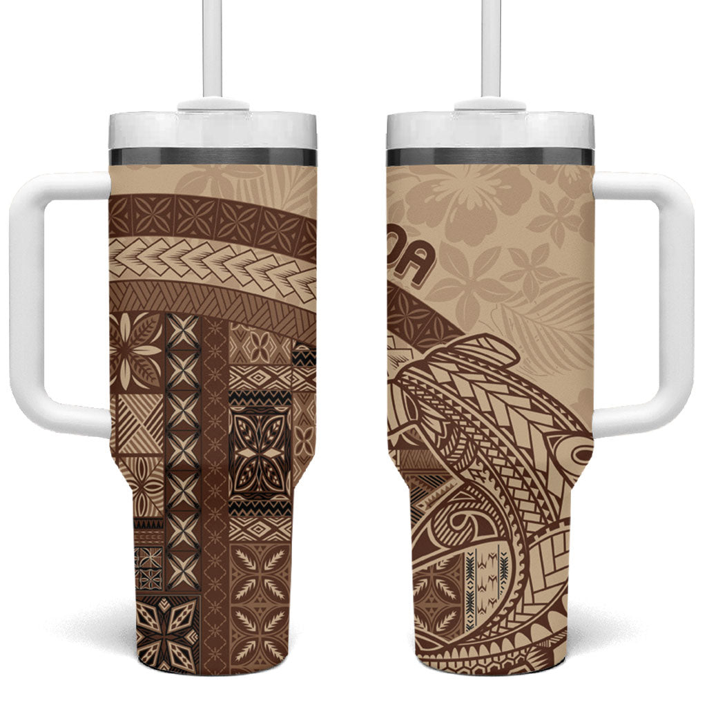 Samoa Mamanu Siapo Mocha Tumbler With Handle Tatau Malie LT7 One Size: 40 oz Beige - Polynesian Pride