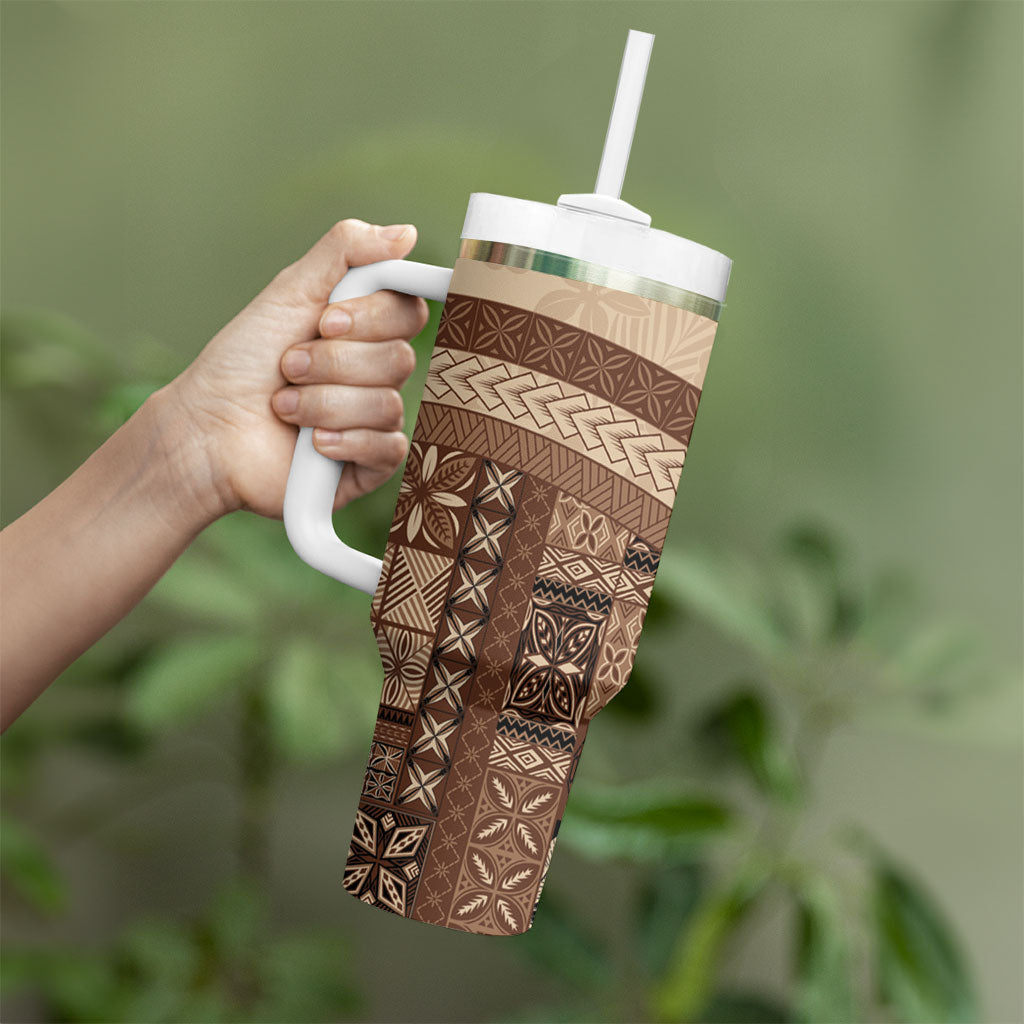 Samoa Mamanu Siapo Mocha Tumbler With Handle Tatau Malie LT7 - Polynesian Pride