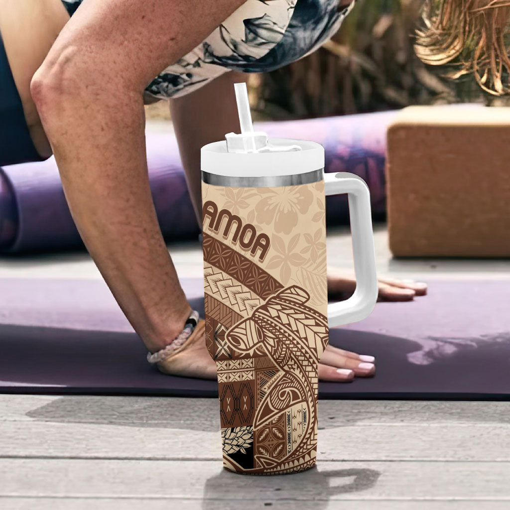 Samoa Mamanu Siapo Mocha Tumbler With Handle Tatau Malie LT7 - Polynesian Pride