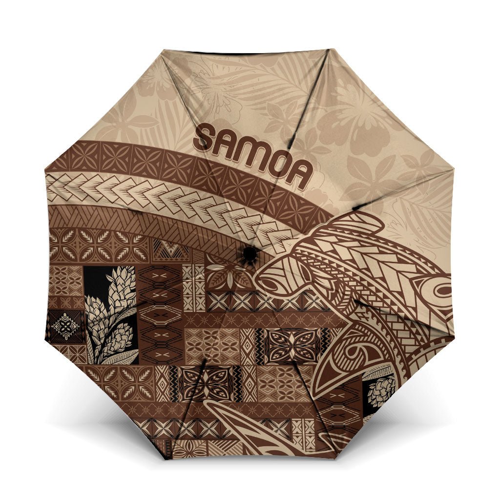 Samoa Mamanu Siapo Mocha Umbrella Tatau Malie LT7 One Size Folded 11.42 inch Opened Diameter 37.4 inch Beige - Polynesian Pride