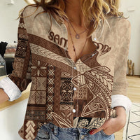 Samoa Mamanu Siapo Mocha Women Casual Shirt Tatau Malie LT7 Female Beige - Polynesian Pride