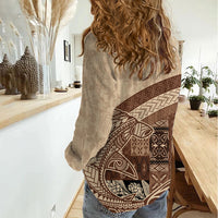 Samoa Mamanu Siapo Mocha Women Casual Shirt Tatau Malie LT7 - Polynesian Pride