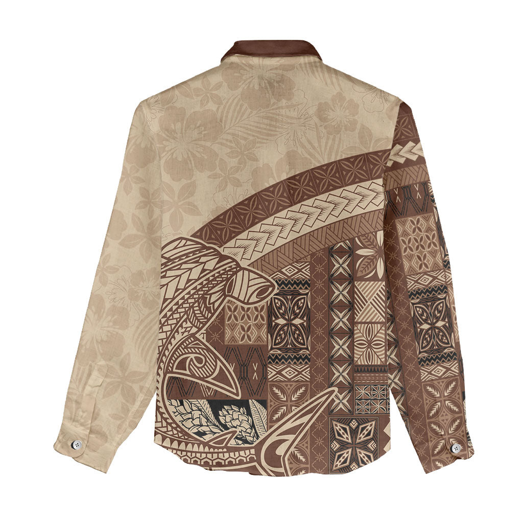 Samoa Mamanu Siapo Mocha Women Casual Shirt Tatau Malie LT7 - Polynesian Pride