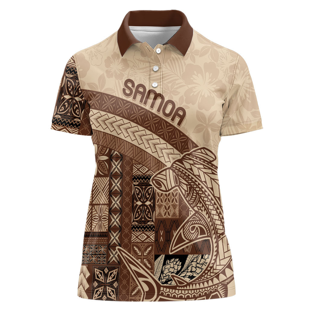 Samoa Mamanu Siapo Mocha Women Polo Shirt Tatau Malie LT7 Female Beige - Polynesian Pride