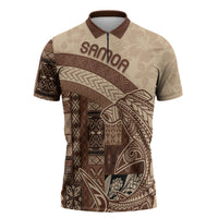 Samoa Mamanu Siapo Mocha Zipper Polo Shirt Tatau Malie LT7 Beige - Polynesian Pride