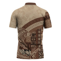 Samoa Mamanu Siapo Mocha Zipper Polo Shirt Tatau Malie LT7 - Polynesian Pride