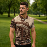 Samoa Mamanu Siapo Mocha Zipper Polo Shirt Tatau Malie LT7 - Polynesian Pride