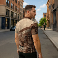 Samoa Mamanu Siapo Mocha Zipper Polo Shirt Tatau Malie LT7 - Polynesian Pride