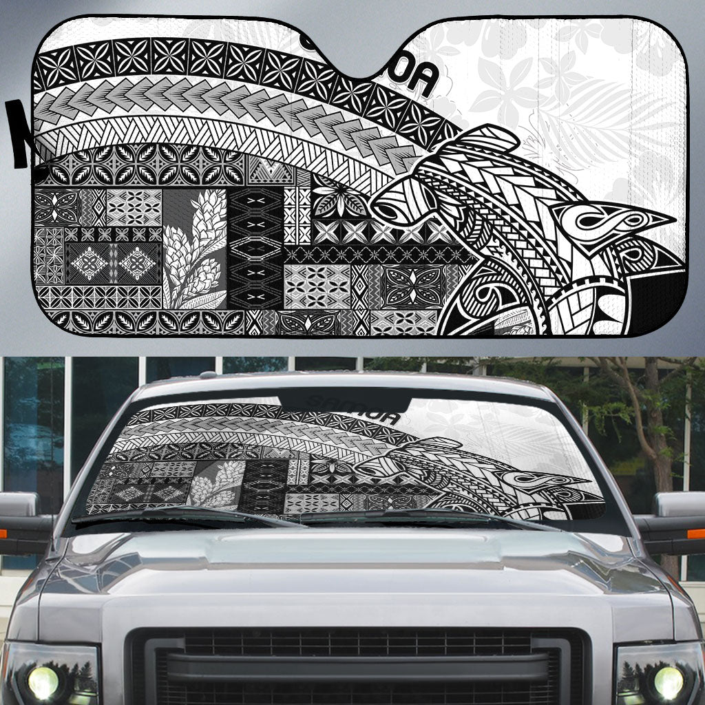 Samoa Mamanu Siapo Classic Black Auto Sun Shade Tatau Malie LT7 Black - Polynesian Pride