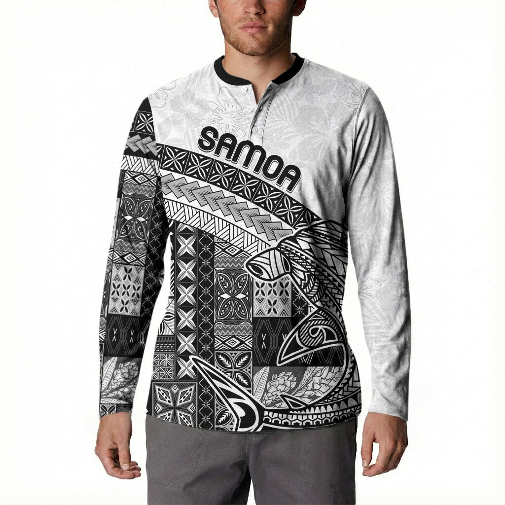 Samoa Mamanu Siapo Classic Black Button Sweatshirt Tatau Malie LT7 - Polynesian Pride