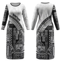 Samoa Mamanu Siapo Classic Black Couples Matching Long Sleeve Bodycon Dress and Hawaiian Shirt Tatau Malie LT7 - Polynesian Pride