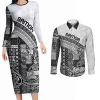 Samoa Mamanu Siapo Classic Black Couples Matching Long Sleeve Bodycon Dress and Long Sleeve Button Shirt Tatau Malie LT7 Black - Polynesian Pride
