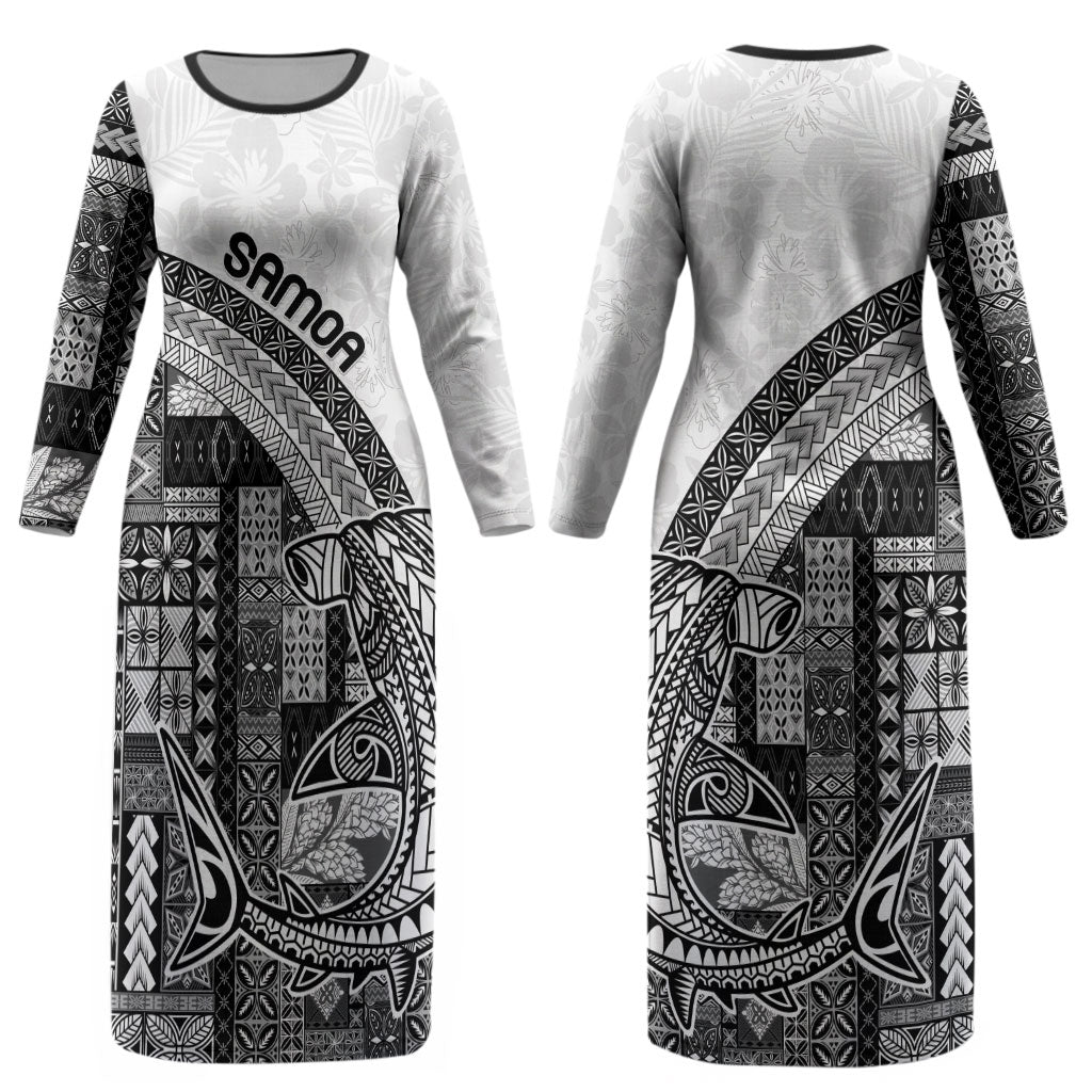 Samoa Mamanu Siapo Classic Black Couples Matching Long Sleeve Bodycon Dress and Long Sleeve Button Shirt Tatau Malie LT7 - Polynesian Pride