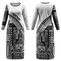 Samoa Mamanu Siapo Classic Black Couples Matching Long Sleeve Bodycon Dress and Long Sleeve Button Shirt Tatau Malie LT7 - Polynesian Pride