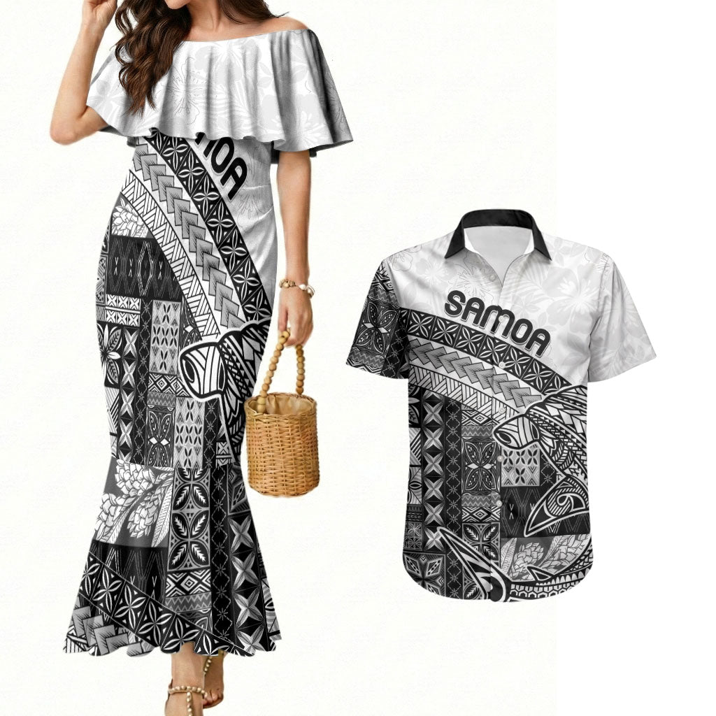Samoa Mamanu Siapo Classic Black Couples Matching Mermaid Dress and Hawaiian Shirt Tatau Malie LT7 Black - Polynesian Pride