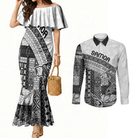 Samoa Mamanu Siapo Classic Black Couples Matching Mermaid Dress and Long Sleeve Button Shirt Tatau Malie LT7 Black - Polynesian Pride