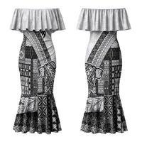 Samoa Mamanu Siapo Classic Black Couples Matching Mermaid Dress and Long Sleeve Button Shirt Tatau Malie LT7 - Polynesian Pride