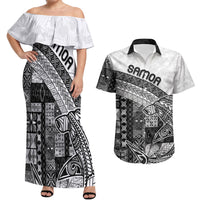Samoa Mamanu Siapo Classic Black Couples Matching Off Shoulder Maxi Dress and Hawaiian Shirt Tatau Malie LT7 Black - Polynesian Pride