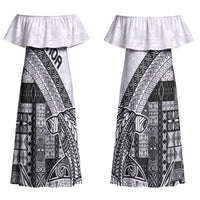 Samoa Mamanu Siapo Classic Black Couples Matching Off Shoulder Maxi Dress and Hawaiian Shirt Tatau Malie LT7 - Polynesian Pride
