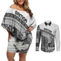 Samoa Mamanu Siapo Classic Black Couples Matching Off Shoulder Short Dress and Long Sleeve Button Shirt Tatau Malie LT7 Black - Polynesian Pride