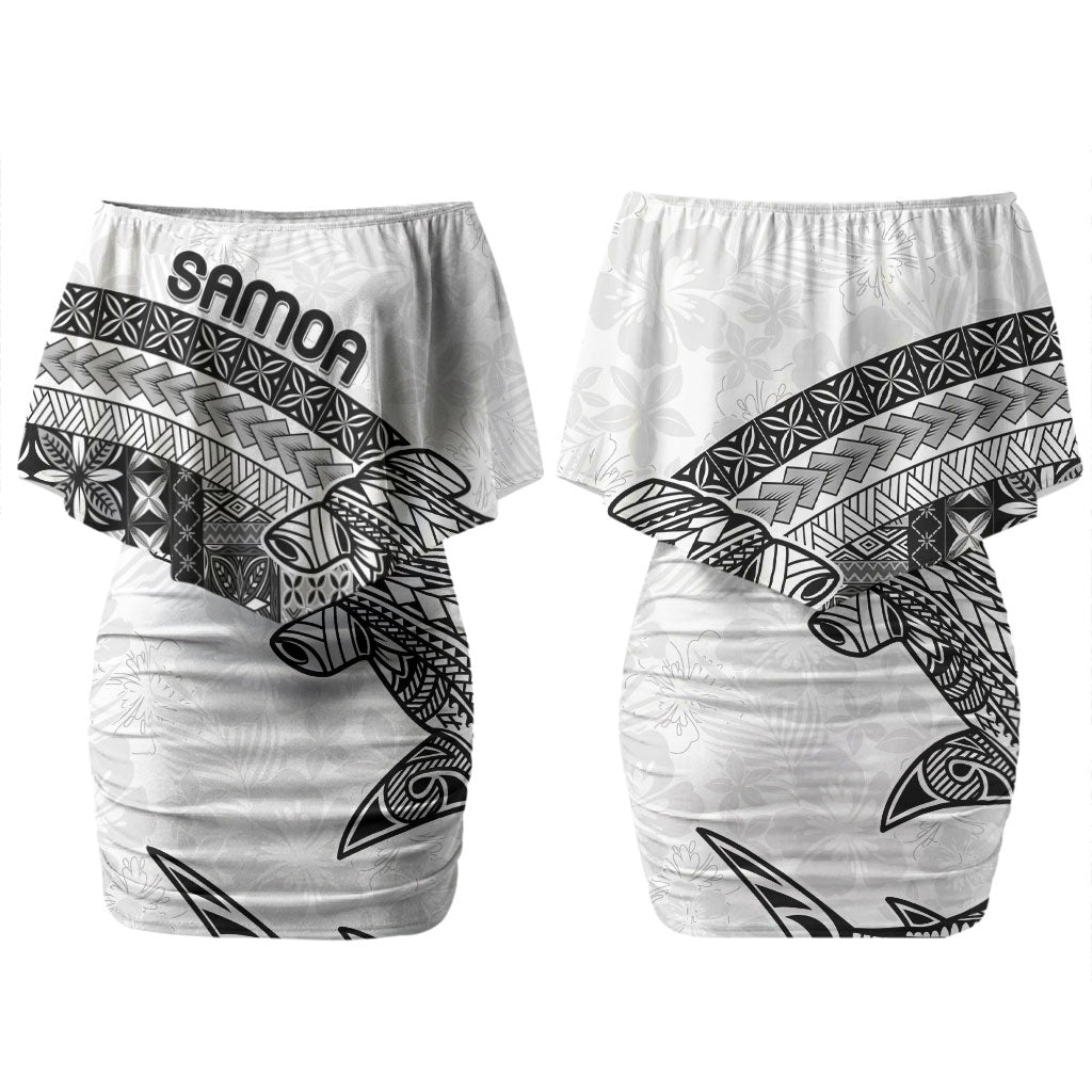 Samoa Mamanu Siapo Classic Black Couples Matching Off Shoulder Short Dress and Long Sleeve Button Shirt Tatau Malie LT7 - Polynesian Pride