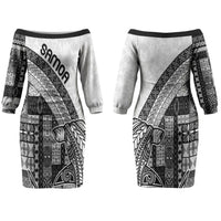 Samoa Mamanu Siapo Classic Black Couples Matching Off The Shoulder Long Sleeve Dress and Long Sleeve Button Shirt Tatau Malie LT7 - Polynesian Pride