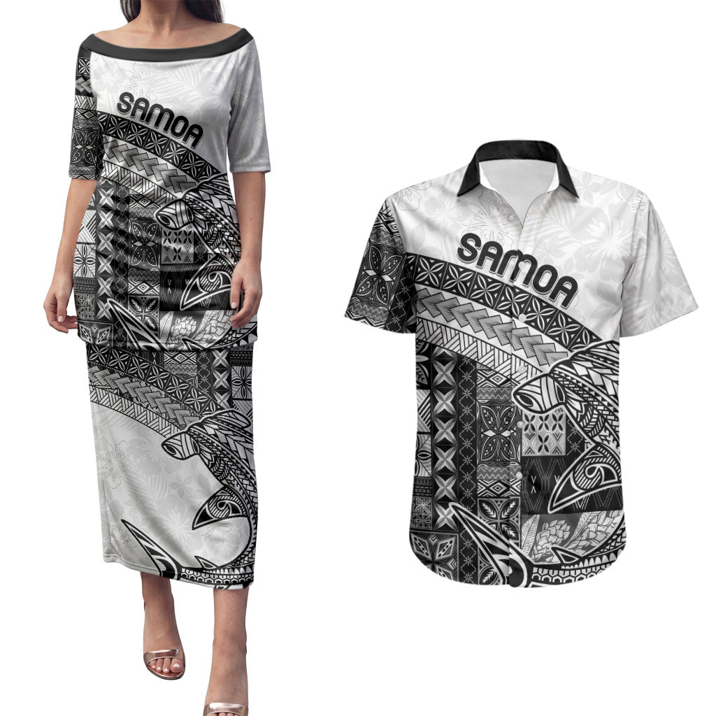Samoa Mamanu Siapo Classic Black Couples Matching Puletasi and Hawaiian Shirt Tatau Malie LT7 Black - Polynesian Pride