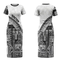 Samoa Mamanu Siapo Classic Black Couples Matching Short Sleeve Bodycon Dress and Hawaiian Shirt Tatau Malie LT7 - Polynesian Pride