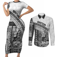 Samoa Mamanu Siapo Classic Black Couples Matching Short Sleeve Bodycon Dress and Long Sleeve Button Shirt Tatau Malie LT7 Black - Polynesian Pride