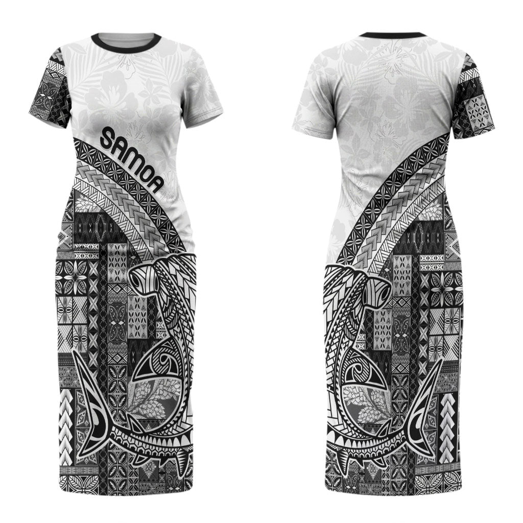 Samoa Mamanu Siapo Classic Black Couples Matching Short Sleeve Bodycon Dress and Long Sleeve Button Shirt Tatau Malie LT7 - Polynesian Pride
