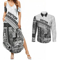 Samoa Mamanu Siapo Classic Black Couples Matching Summer Maxi Dress and Long Sleeve Button Shirt Tatau Malie LT7 Black - Polynesian Pride
