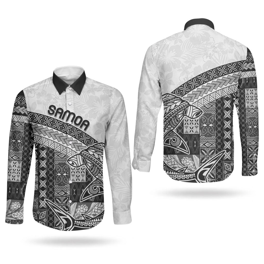 Samoa Mamanu Siapo Classic Black Couples Matching Summer Maxi Dress and Long Sleeve Button Shirt Tatau Malie LT7 - Polynesian Pride