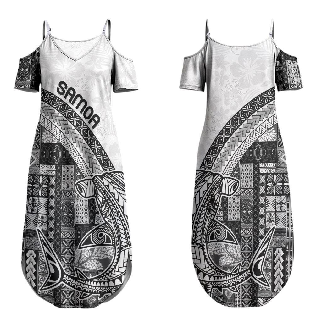 Samoa Mamanu Siapo Classic Black Couples Matching Summer Maxi Dress and Long Sleeve Button Shirt Tatau Malie LT7 - Polynesian Pride