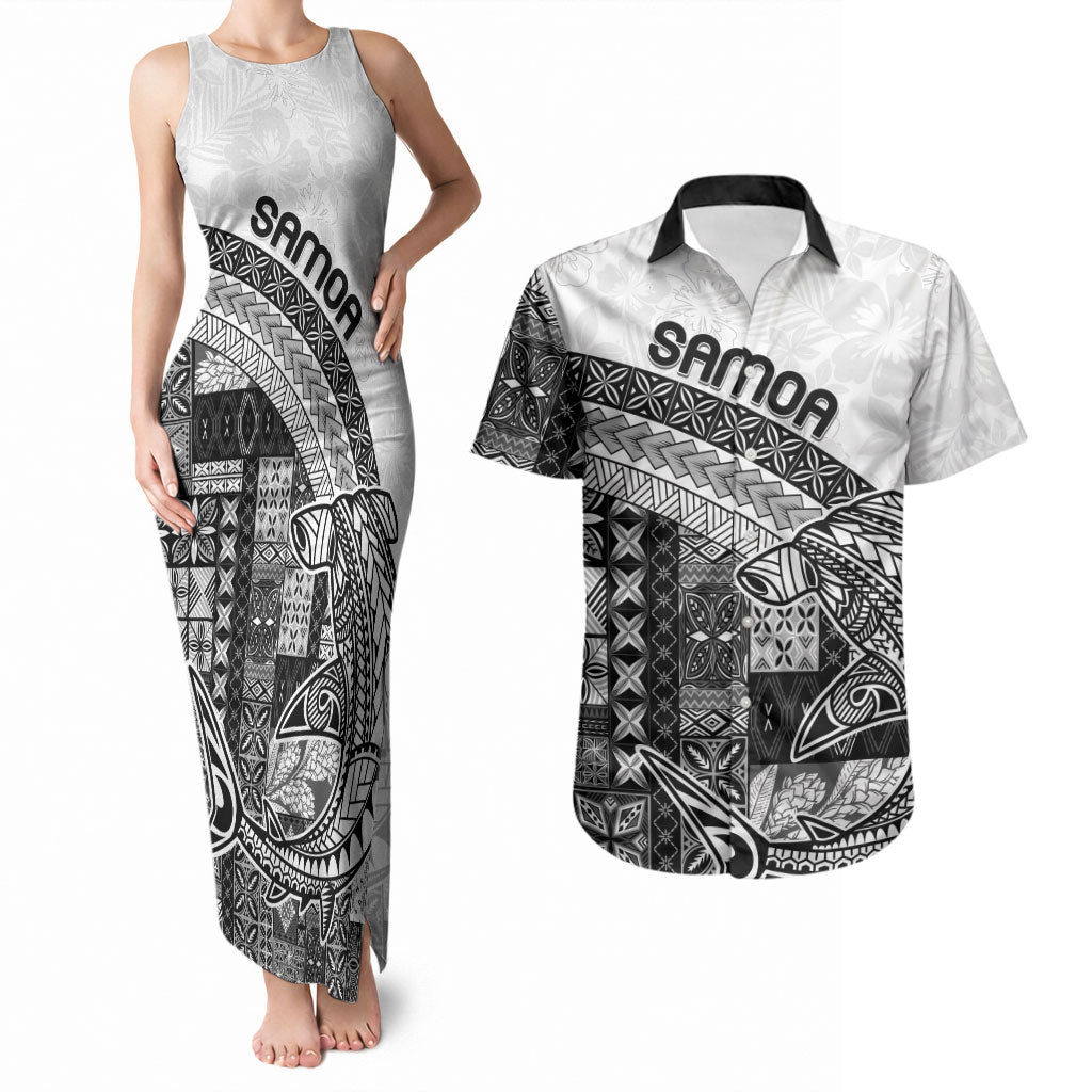Samoa Mamanu Siapo Classic Black Couples Matching Tank Maxi Dress and Hawaiian Shirt Tatau Malie LT7 Black - Polynesian Pride