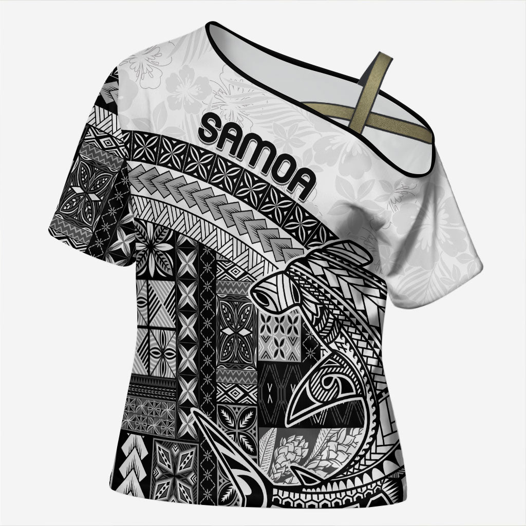 Samoa Mamanu Siapo Classic Black Cross Shoulder Shirt Tatau Malie LT7 Female Black - Polynesian Pride