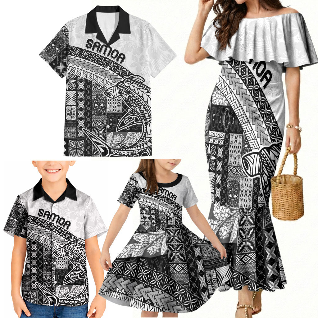 Samoa Mamanu Siapo Classic Black Family Matching Mermaid Dress and Hawaiian Shirt Tatau Malie LT7 - Polynesian Pride