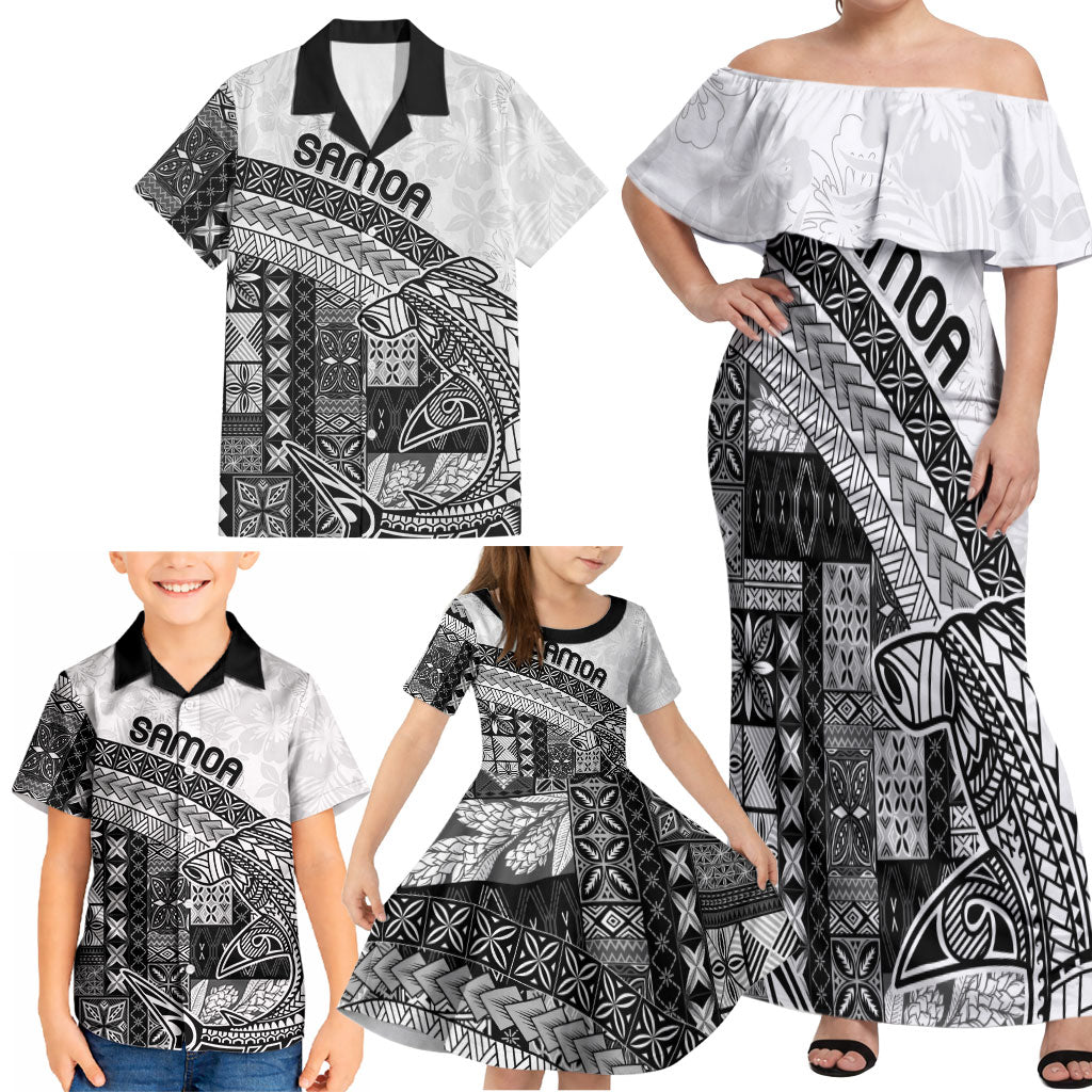 Samoa Mamanu Siapo Classic Black Family Matching Off Shoulder Maxi Dress and Hawaiian Shirt Tatau Malie LT7 - Polynesian Pride