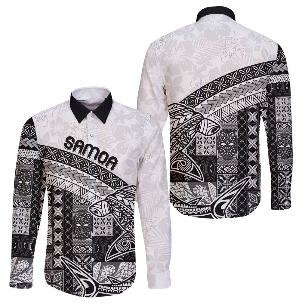 Samoa Mamanu Siapo Classic Black Family Matching Tank Maxi Dress and Hawaiian Shirt Tatau Malie LT7 Dad's Shirt - Long Sleeve Black - Polynesian Pride