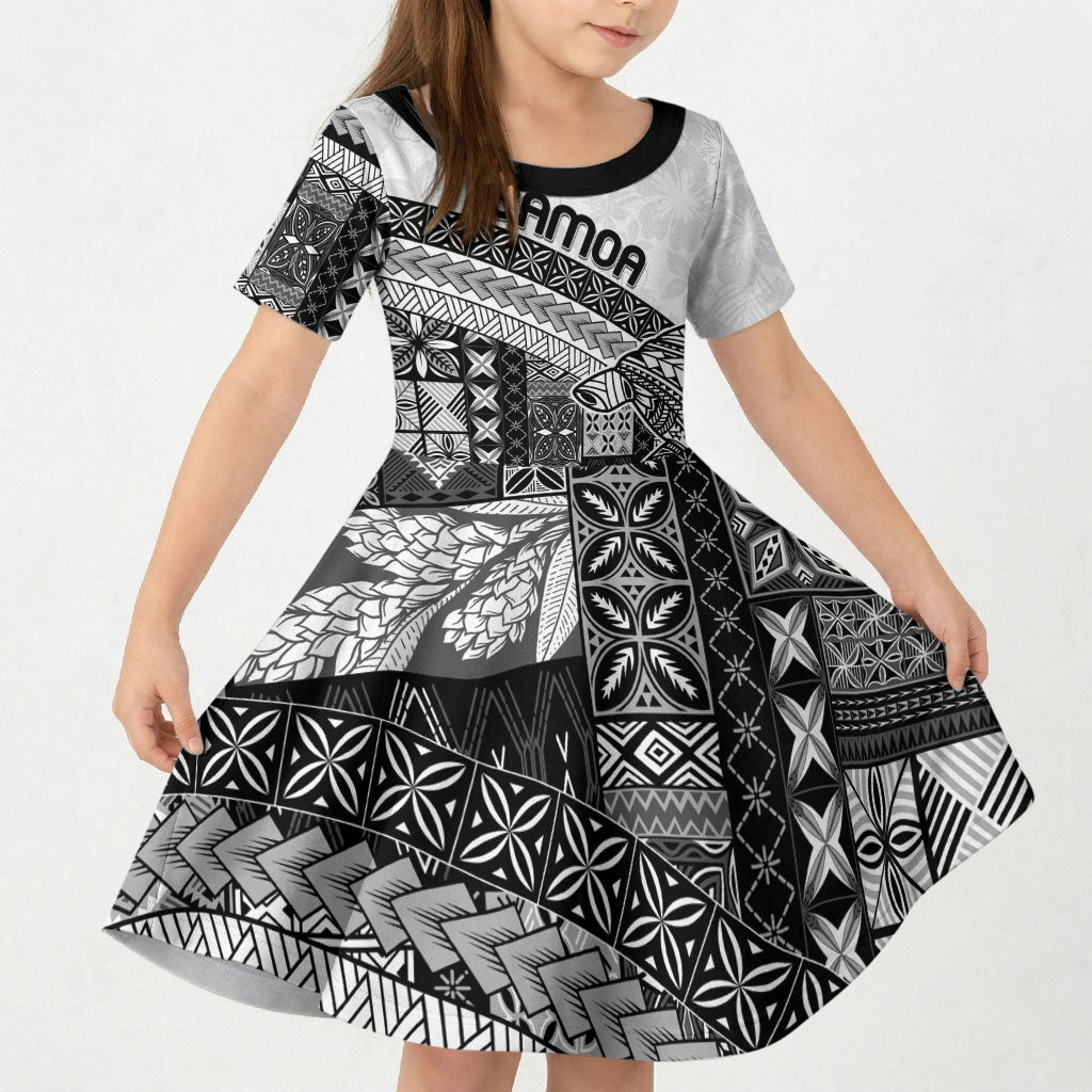 Samoa Mamanu Siapo Classic Black Kid Short Sleeve Dress Tatau Malie LT7 KID Black - Polynesian Pride