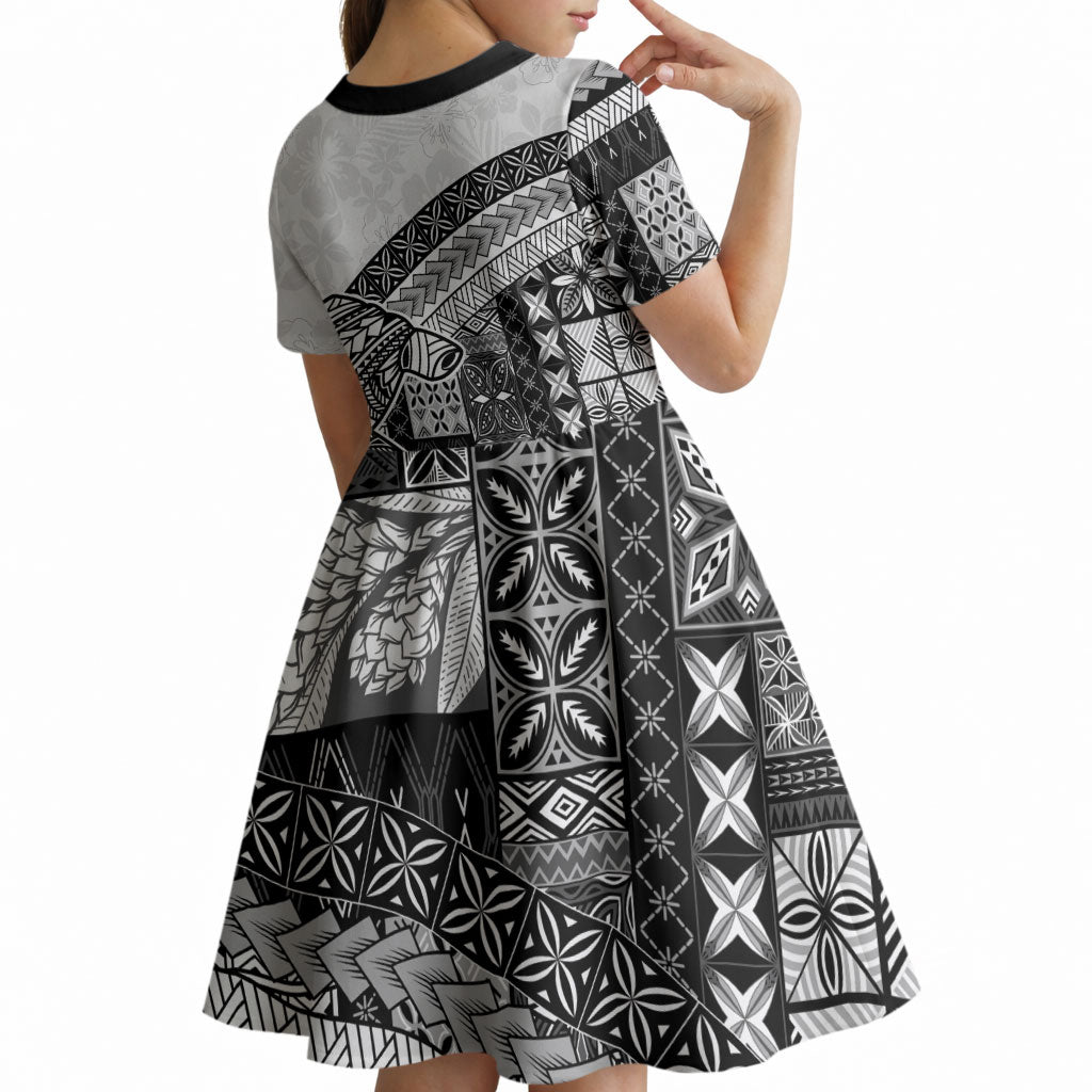 Samoa Mamanu Siapo Classic Black Kid Short Sleeve Dress Tatau Malie LT7 - Polynesian Pride