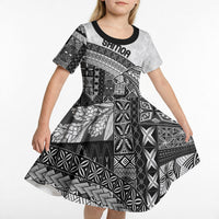Samoa Mamanu Siapo Classic Black Kid Short Sleeve Dress Tatau Malie LT7 - Polynesian Pride