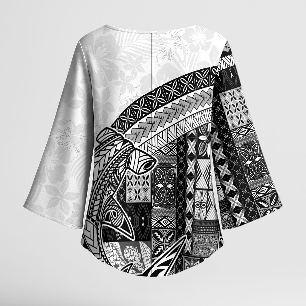 Samoa Mamanu Siapo Classic Black Kimono Sleeve Blouse Tatau Malie LT7 - Polynesian Pride