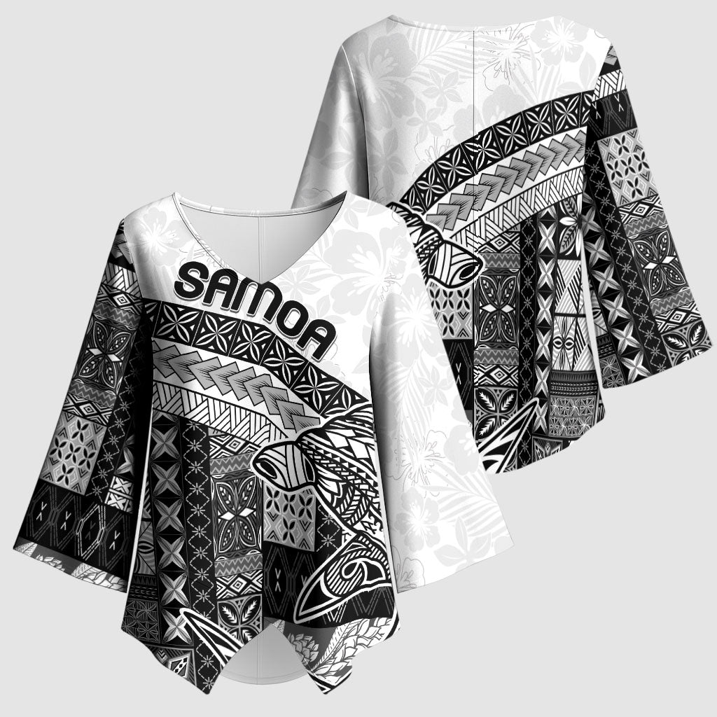 Samoa Mamanu Siapo Classic Black Kimono Sleeve Blouse Tatau Malie LT7 - Polynesian Pride