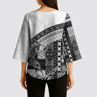 Samoa Mamanu Siapo Classic Black Kimono Sleeve Blouse Tatau Malie LT7 - Polynesian Pride