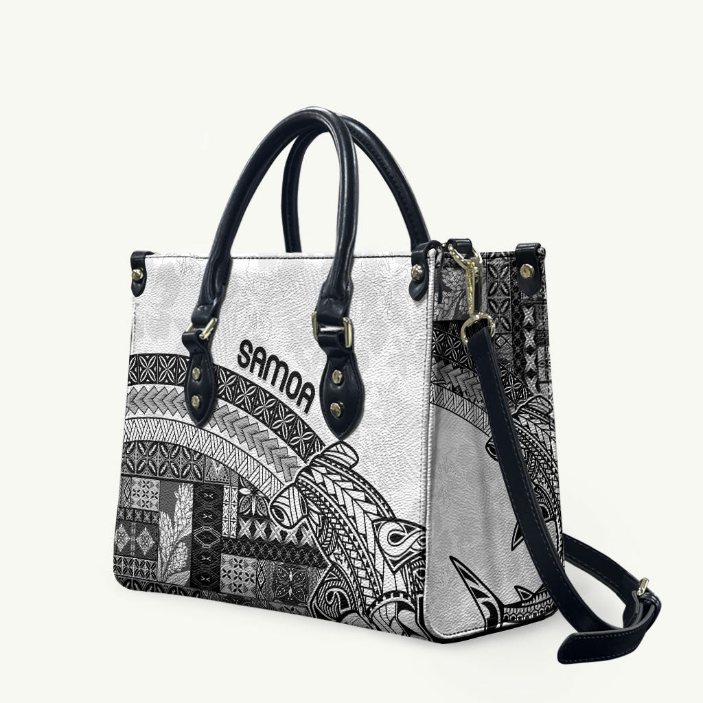 Samoa Mamanu Siapo Classic Black Leather Bag Tatau Malie LT7 Black - Polynesian Pride