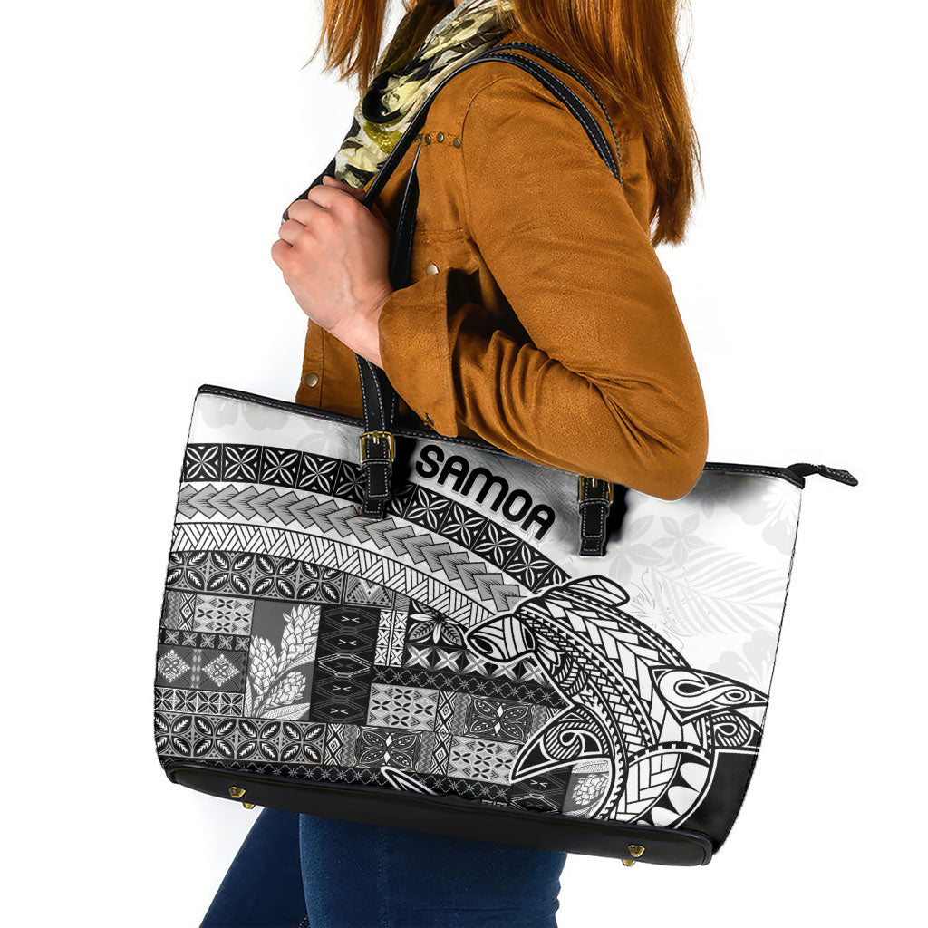 Samoa Mamanu Siapo Classic Black Leather Tote Bag Tatau Malie LT7 Black - Polynesian Pride