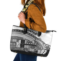 Samoa Mamanu Siapo Classic Black Leather Tote Bag Tatau Malie LT7 Black - Polynesian Pride