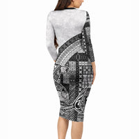 Samoa Mamanu Siapo Classic Black Long Sleeve Bodycon Dress Tatau Malie LT7 - Polynesian Pride