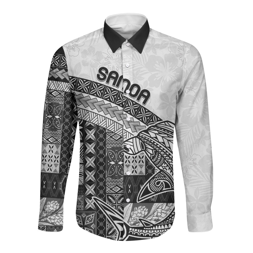 Samoa Mamanu Siapo Classic Black Long Sleeve Button Shirt Tatau Malie LT7 Unisex Black - Polynesian Pride