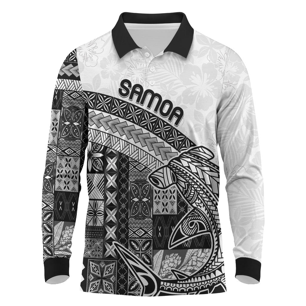 Samoa Mamanu Siapo Classic Black Long Sleeve Polo Shirt Tatau Malie LT7 Black - Polynesian Pride
